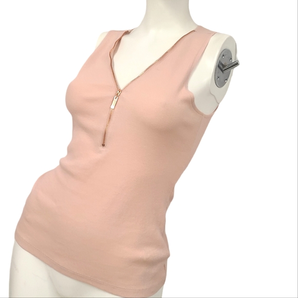 GUESS Pink Ribbed Zipper Front Tank size Small - Picture 3 of 7